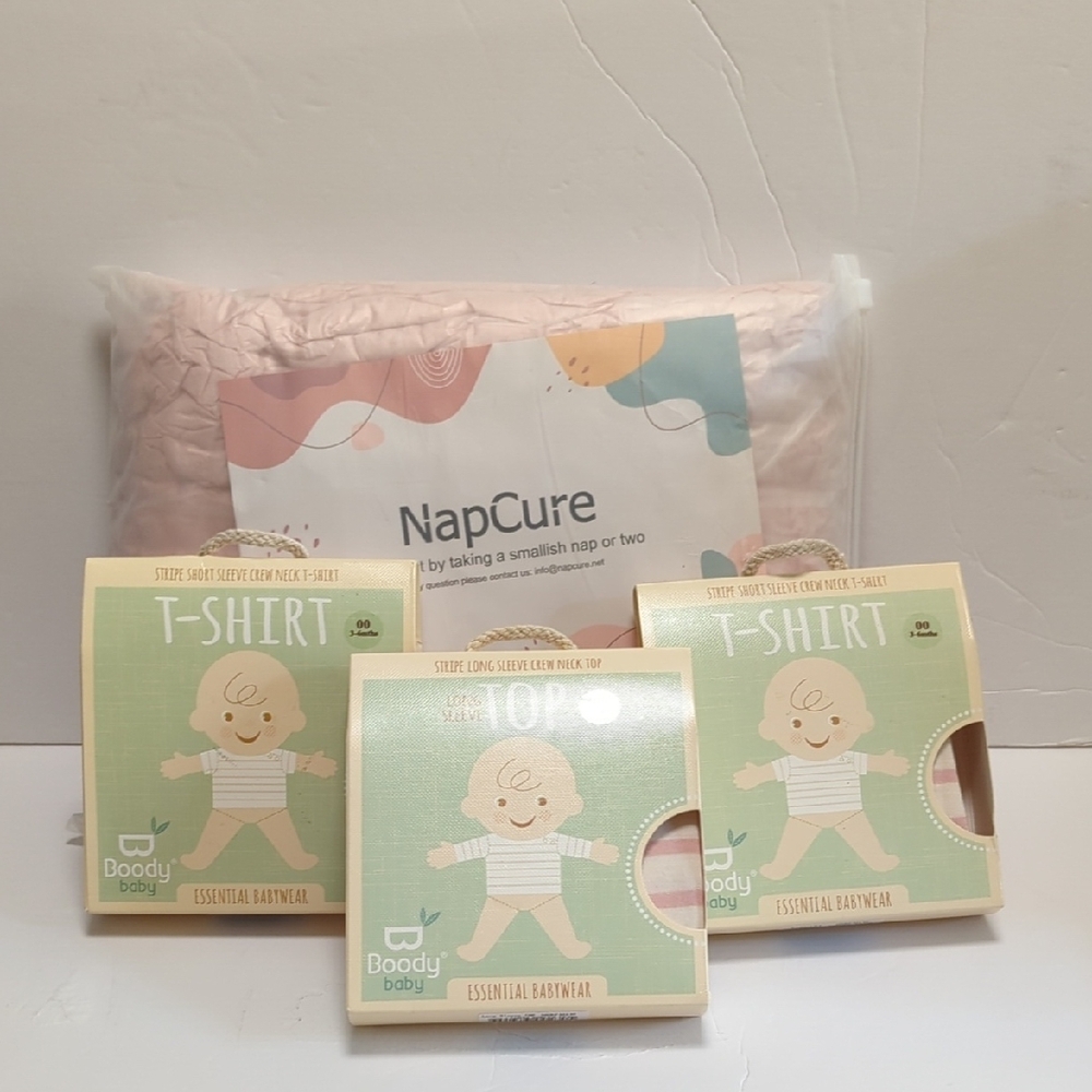 Newborn Boody Baby, BUNDLE 3 Pink Striped bamboo tops , 1 blanket